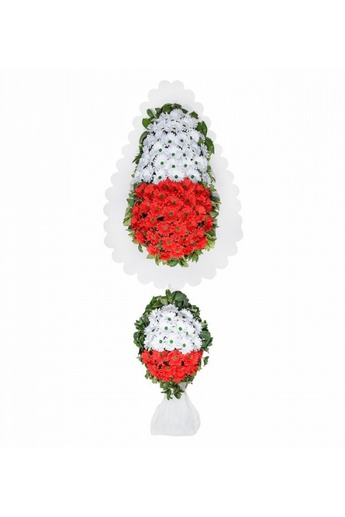 Kırmızı Beyaz Gerberalardan Çift Katlı Çelenk Yapay